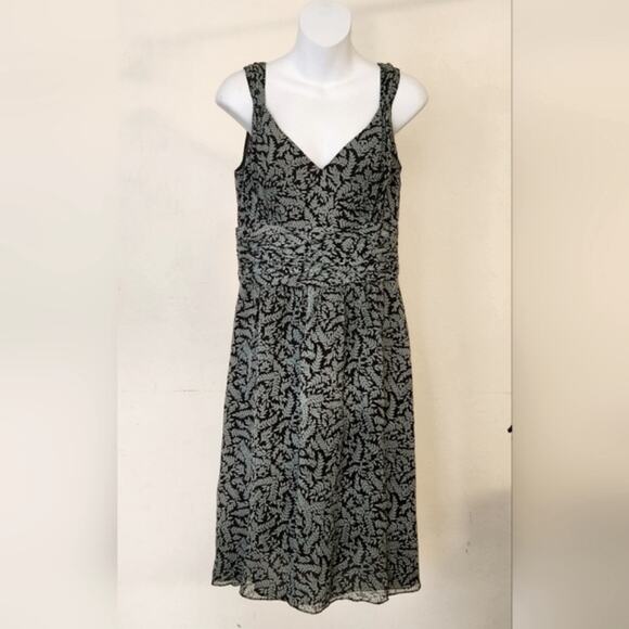 ANN TAYLOR Teal Brown Leaf Print Sleeveless Empire Waist Mini Dress Size 6 - Picture 12 of 12
